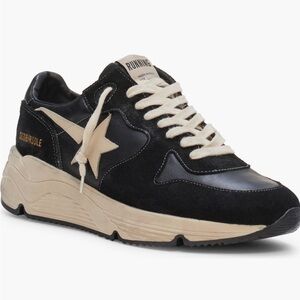 GOLDEN GOOSE RUNNING SOLE IN BLACK NAPPA LEATHER/SUEDE W/ WHITE STAR UK 45 US 12